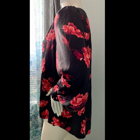 NEW Pretty 3x 22w 24w Womens Plus Size Black Red Floral Long Sleeve Blouse - Picture 3 of 5
